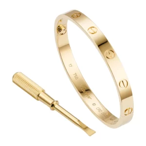 Created in 1969, Cartier’s actual “Love” bracelet comes with a screwdriver to undo the clasp.
Cartier